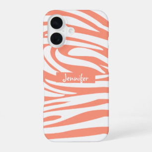 Monogramm Korallenrosa gestreifte Zebramuster Tren iPhone 16 Hülle