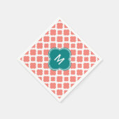 Monogramm Korallenrosa Quatrefolienmuster mit Aqua Serviette (Ecke)