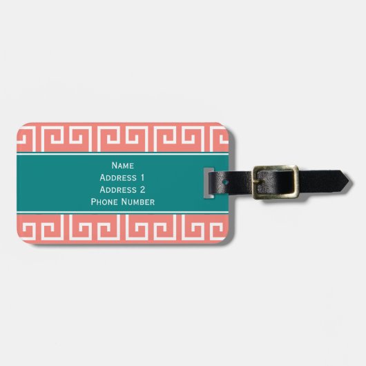 Monogramm Korallenrosa, Weiß, Aquamarines geometri Gepäckanhänger (Vorderseite horizontal)