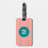Monogramm Korallenrosa, Weiß, Aquamarines geometri Gepäckanhänger (Rückseite vertikal)