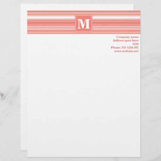 Monogramm Korallenstreifen Briefkopf (Vorne/Hinten)