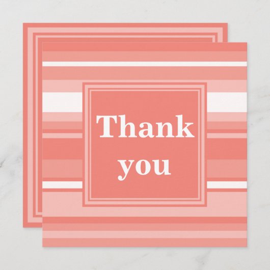 Monogramm Korallenstreifen Dankeskarte (Vorne/Hinten)