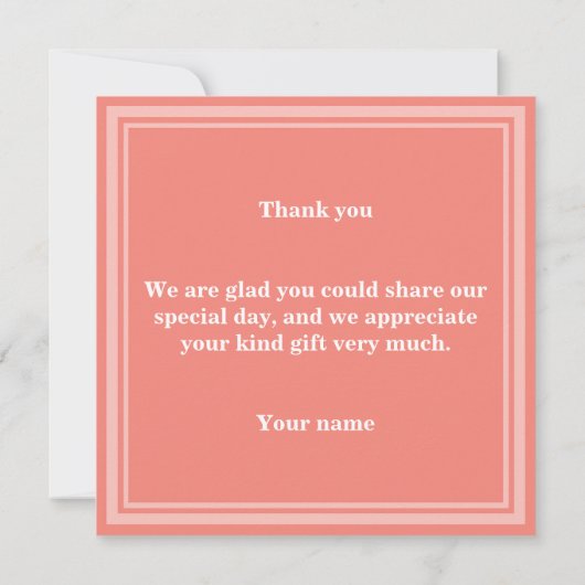 Monogramm Korallenstreifen Dankeskarte (Rückseite)