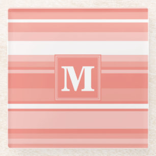 Monogramm Korallenstreifen Glasuntersetzer