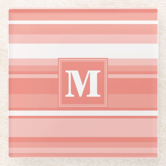 Monogramm Korallenstreifen Glasuntersetzer (Vorderseite)