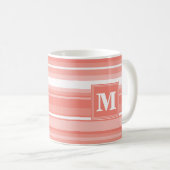 Monogramm Korallenstreifen Kaffeetasse (VorderseiteRechts)