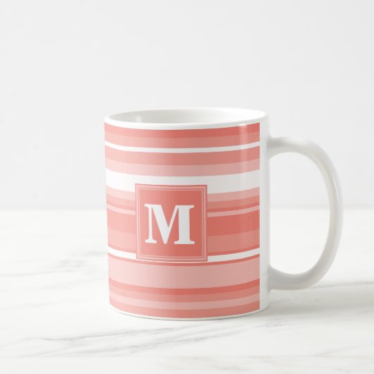 Monogramm Korallenstreifen Kaffeetasse (Rechts)