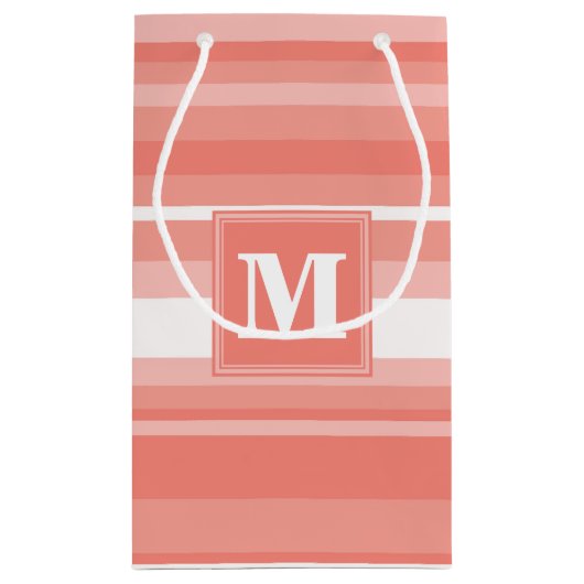 Monogramm Korallenstreifen Kleine Geschenktüte (Rückseite)