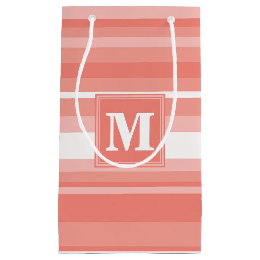 Monogramm Korallenstreifen Kleine Geschenktüte (Vorderseite)