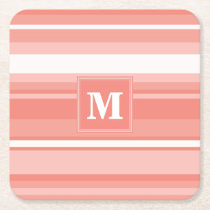 Monogramm Korallenstreifen Rechteckiger Pappuntersetzer