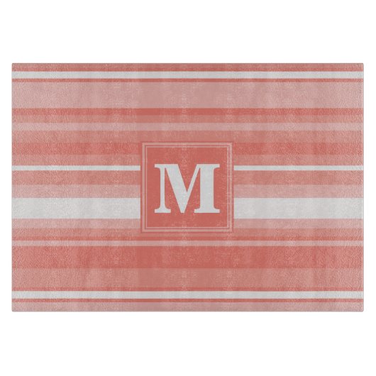 Monogramm Korallenstreifen Schneidebrett (Vorderseite)
