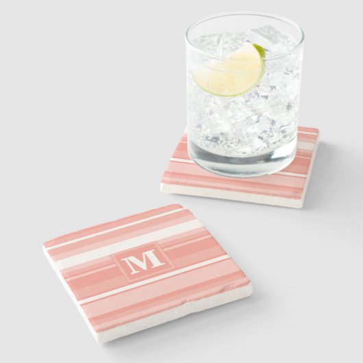 Monogramm Korallenstreifen Steinuntersetzer (Seitenansicht)