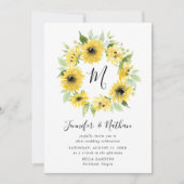Monogramm-Kranz der Wasserfarben-Sonnenblumen | Ho Einladung (Vorderseite)