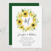 Monogramm-Kranz der Wasserfarben-Sonnenblumen | Ho Einladung (Vorne/Hinten)