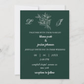 Monogramm Kranz elegant smaragdgrün WEDDING Einladung (Vorderseite)