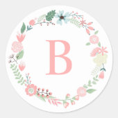 Monogramm-Kranz mit Blumenmuster Runder Aufkleber (Vorderseite)