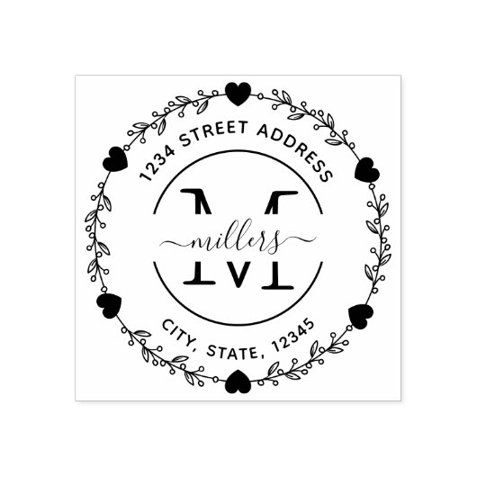 Monogramm-Kranz-Rücksendeadresse Gummistempel (Prägung)