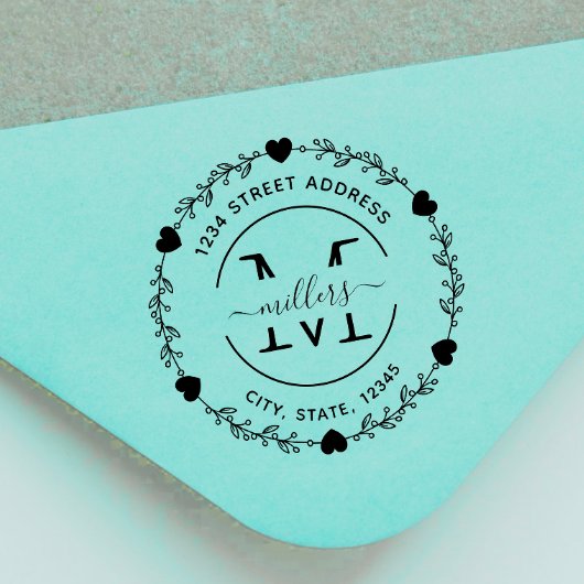 Monogramm-Kranz-Rücksendeadresse Gummistempel