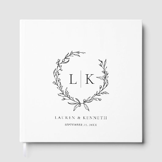Monogramm Kranz Schwarz Weiß Hochzeit Gästebuch (Vorderseite)