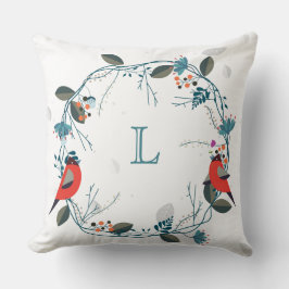 Monogramm Kranz und Vogel-Kissen Kissen