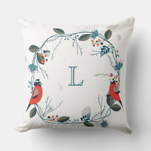 Monogramm Kranz und Vogel-Kissen Kissen (Vorderseite)