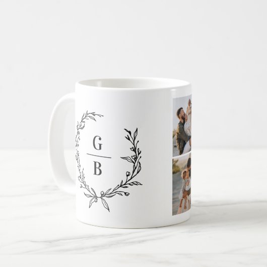 Monogramm Kranzkollage-Foto Kaffeetasse (Vorderseite Links)