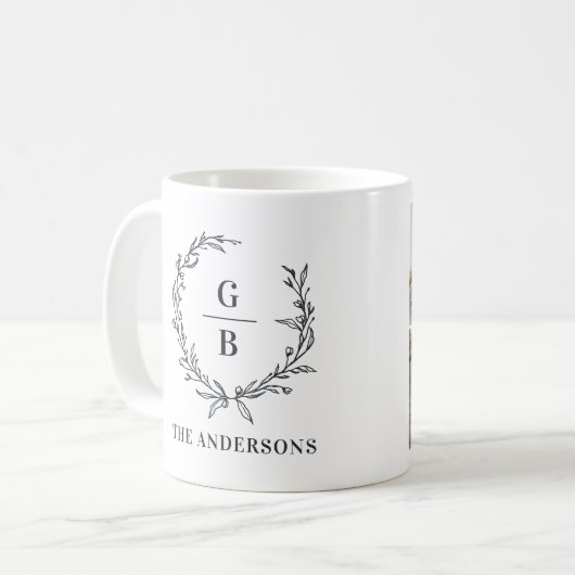 Monogramm Kranzkollage-Foto Kaffeetasse (Vorderseite Links)
