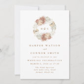 Monogramm Krautpampas Grass Floral White Einladung (Vorderseite)