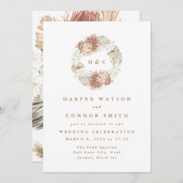 Monogramm Krautpampas Grass Floral White Einladung