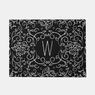 Monogramm-Kreide-Schwarzweiss-mit Filigran Fußmatte