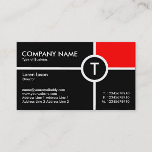 Monogramm-Kreis-Kreuz-(rot) - Schwarzes Visitenkarte