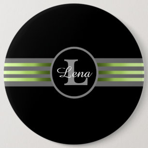 Monogramm-Kreis-Silhouette Schwarz und Grau Streif Button