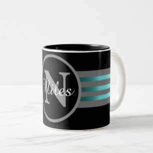 Monogramm-Kreis-Silhouette Schwarz und Grau Streif Zweifarbige Tasse