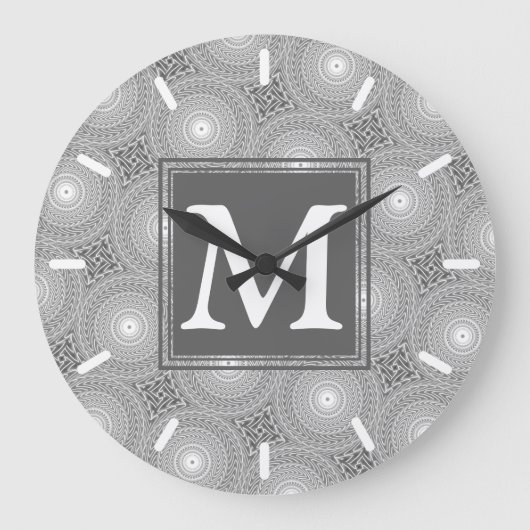 Monogramm-Kreismuster Große Wanduhr (Vorderseite)