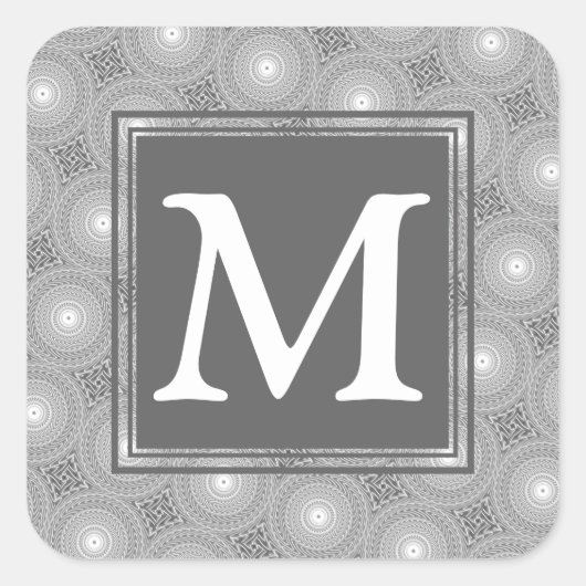 Monogramm-Kreismuster Quadratischer Aufkleber (Vorderseite)