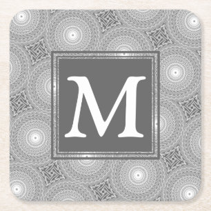 Monogramm-Kreismuster Rechteckiger Pappuntersetzer