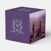 Monogramm Krone lila silbergraues Foto Hochzeit Geschenkschachtel (Rückseite)