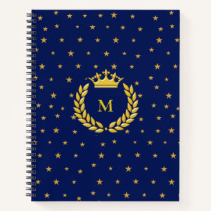 Monogramm, Krone, Lorbeer und goldene Sterne auf N Notizblock