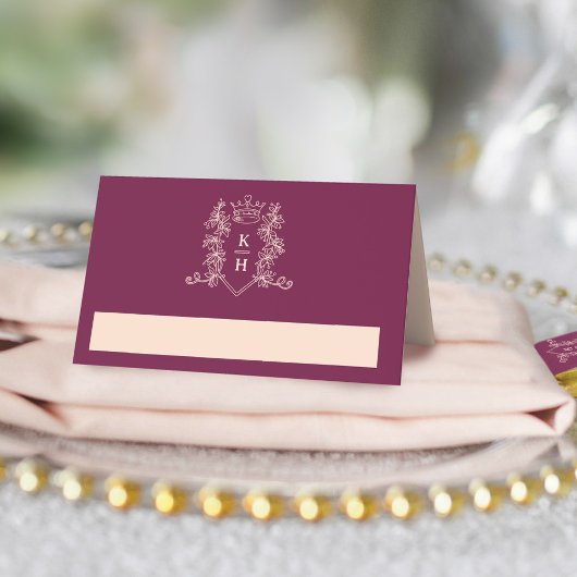 Monogramm Kronenwein Rote Pfirsichhochzeit Platzkarte