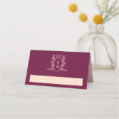 Monogramm Kronenwein Rote Pfirsichhochzeit Platzkarte (Vorderseite)