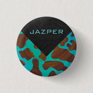 Monogramm Kuh braun und Aquamarin Button