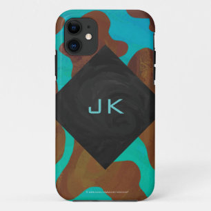 Monogramm Kuh braun und Aquamarin iPhone 11 Hülle