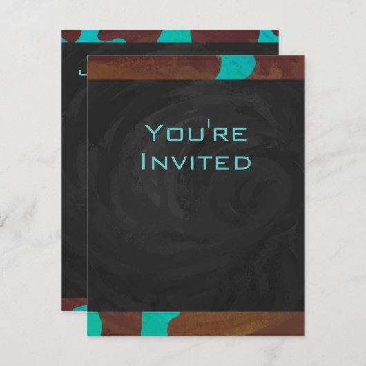 Monogramm Kuh braun und Aquamarin Einladung (Vorne/Hinten)