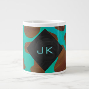 Monogramm Kuh braun und Aquamarin Jumbo-Tasse