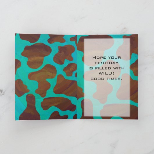 Monogramm Kuh braun und Aquamarin Karte (Innenseite)