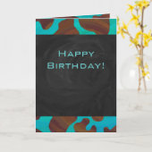 Monogramm Kuh braun und Aquamarin Karte (Gelbe Blume)