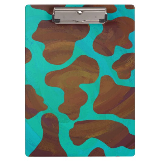 Monogramm Kuh braun und Aquamarin Klemmbrett (Vorderseite)