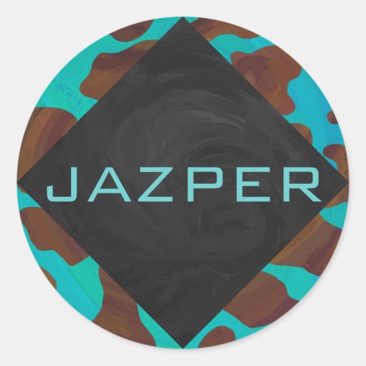 Monogramm Kuh braun und Aquamarin Runder Aufkleber (Vorderseite)