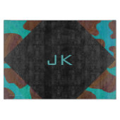 Monogramm Kuh braun und Aquamarin Schneidebrett (Vorderseite)