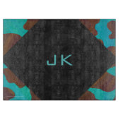 Monogramm Kuh braun und Aquamarin Schneidebrett (Vorderseite)